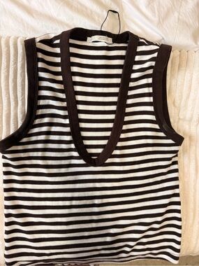 Zara Black & White Striped V-Neck Tank